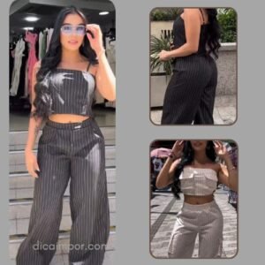 conjunto elegante dos piezas de rayas