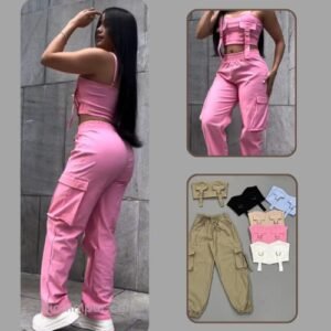 conjunto de bolsillos con tiras  tela brillosa