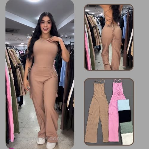 enterizo con escote  la espalda cafe tiras