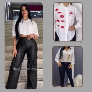 hermoso pantalon estilo cuerina con bolsillos